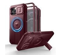 Dexnor Funda Magnética Compatible con iPhone 12/12 Pro con Tapa Deslizante de Cámara & Soporte Ajustable & Película Protectora de Pantalla Incorporada, Carcasa Fuerte Parachoques - Mágico Rojo