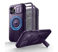 Dexnor Funda Magnética Compatible con iPhone 12/12 Pro con Tapa Deslizante de Cámara & Soporte Ajustable & Película Protectora de Pantalla Incorporada, Carcasa Fuerte Parachoques - Púrpura Fantasma