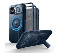 Dexnor Funda Magnética Compatible con iPhone 12/12 Pro con Tapa Deslizante de Cámara & Soporte Ajustable & Película Protectora de Pantalla Incorporada, Carcasa Fuerte Parachoques - Azul Marino