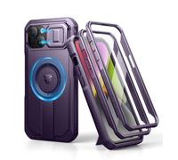 Dexnor Funda Magnética Compatible con iPhone 13/14 con Tapa Deslizante de Cámara & Soporte Ajustable & Película Protectora de Pantalla Incorporada, Carcasa Fuerte Parachoques - Púrpura Fantasma