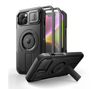 Dexnor Funda Magnética Compatible con iPhone 13/14 con Tapa Deslizante de Cámara & Soporte Ajustable & Película Protectora de Pantalla Incorporada, Carcasa Fuerte Parachoques - Negro