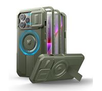 Dexnor Funda Magnética Compatible con iPhone 13 Pro con Tapa Deslizante de Cámara & Soporte Ajustable & Película Protectora de Pantalla Incorporada, Carcasa Fuerte Parachoques - Militar Verde