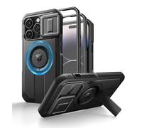 Dexnor Funda Magnética Compatible con iPhone 14 Pro con Tapa Deslizante de Cámara & Soporte Ajustable & Película Protectora de Pantalla Incorporada, Carcasa Fuerte Parachoques - Negro