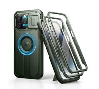 Dexnor Funda Magnética Compatible con iPhone 14 Pro MAX con Tapa Deslizante de Cámara & Soporte Ajustable & Película Protectora de Pantalla Incorporada, Carcasa Fuerte Parachoques - Militar Verde