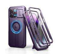 Dexnor Funda Magnética Compatible con iPhone 14 Pro MAX con Tapa Deslizante de Cámara & Soporte Ajustable & Película Protectora de Pantalla Incorporada, Carcasa Fuerte Parachoques - Púrpura Fantasma