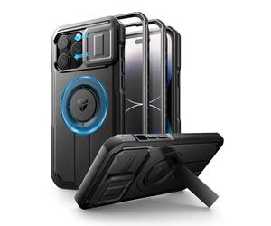 Dexnor Funda Magnética Compatible con iPhone 14 Pro MAX con Tapa Deslizante de Cámara & Soporte Ajustable & Película Protectora de Pantalla Incorporada, Carcasa Fuerte Parachoques - Negro