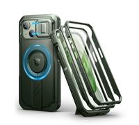 Dexnor Funda Magnética Compatible con iPhone 15 con Tapa Deslizante de Cámara & Soporte Ajustable & Película Protectora de Pantalla Incorporada, Carcasa Fuerte Parachoques - Militar Verde