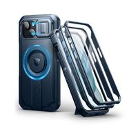 Dexnor Funda Magnética Compatible con iPhone 15 con Tapa Deslizante de Cámara & Soporte Ajustable & Película Protectora de Pantalla Incorporada, Carcasa Fuerte Parachoques - Azul Marino