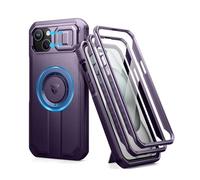 Dexnor Funda Magnética Compatible con iPhone 15 Plus/14 Plus con Tapa Deslizante de Cámara & Soporte Ajustable & Película Protectora de Pantalla Incorporada, Carcasa Fuerte Parachoques - Morado