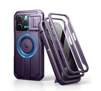 Dexnor Funda Magnética Compatible con iPhone 15 Pro con Tapa Deslizante de Cámara & Soporte Ajustable & Película Protectora de Pantalla Incorporada, Carcasa Fuerte Parachoques - Púrpura Fantasma