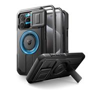 Dexnor Funda Magnética Compatible con iPhone 15 Pro con Tapa Deslizante de Cámara & Soporte Ajustable & Película Protectora de Pantalla Incorporada, Carcasa Fuerte Parachoques - Negro