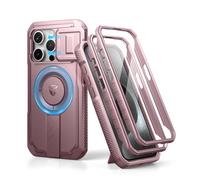 Dexnor Funda Magnética Compatible con iPhone 15 Pro con Tapa Deslizante de Cámara & Soporte Ajustable & Película Protectora de Pantalla Incorporada, Carcasa Fuerte Parachoques - Polvo Peonía