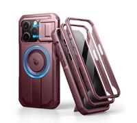 Dexnor Funda Magnética Compatible con iPhone 15 Pro con Tapa Deslizante de Cámara & Soporte Ajustable & Película Protectora de Pantalla Incorporada, Carcasa Fuerte Parachoques - Mágico Rojo