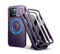 Dexnor Funda Magnética Compatible con iPhone 15 Pro MAX con Tapa Deslizante de Cámara & Soporte Ajustable & Película Protectora de Pantalla Incorporada, Carcasa Fuerte Parachoques - Púrpura Fantasma