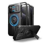 Dexnor Funda Magnética Compatible con iPhone 15 Pro MAX con Tapa Deslizante de Cámara & Soporte Ajustable & Película Protectora de Pantalla Incorporada, Carcasa Fuerte Parachoques - Negro