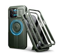 Dexnor Funda Magnética Compatible con iPhone 15 Pro MAX con Tapa Deslizante de Cámara & Soporte Ajustable & Película Protectora de Pantalla Incorporada, Carcasa Fuerte Parachoques - Militar Verde