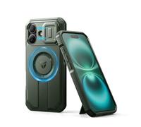 Dexnor Funda Magnética Compatible con iPhone 16 con Tapa Deslizante de Cámara & Soporte Ajustable, Carcasa Fuerte Parachoques - Militar Verde