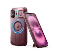 Dexnor Funda Magnética Compatible con iPhone 16 con Tapa Deslizante de Cámara & Soporte Ajustable, Carcasa Fuerte Parachoques - Mágico Rojo
