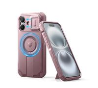 Dexnor Funda Magnética Compatible con iPhone 16 con Tapa Deslizante de Cámara & Soporte Ajustable, Carcasa Fuerte Parachoques - Polvo Peonía