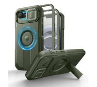 Dexnor Funda Magnética Compatible con iPhone 16E con Tapa Deslizante de Cámara & Soporte Ajustable & Película Protectora de Pantalla Incorporada, Carcasa Fuerte Parachoques - Militar Verde