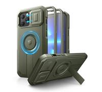 Dexnor Funda Magnética para iPhone 12 Pro Max/13 Pro MAX con Tapa Deslizante de Cámara & Soporte Ajustable & Película Protectora de Pantalla Incorporada, Carcasa Fuerte Parachoques - Militar Verde