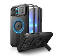 Dexnor Funda Magnética para iPhone 12 Pro Max/13 Pro MAX con Tapa Deslizante de Cámara & Soporte Ajustable & Película Protectora de Pantalla Incorporada, Carcasa Fuerte Parachoques - Negro