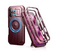 Dexnor Funda Magnética para iPhone 16 con Tapa Deslizante de Cámara & Soporte Ajustable & Película Protectora de Pantalla Incorporada, Carcasa Fuerte Parachoques - Mágico Rojo