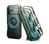 Dexnor Funda Magnética para iPhone 16 con Tapa Deslizante de Cámara & Soporte Ajustable & Película Protectora de Pantalla Incorporada, Carcasa Fuerte Parachoques - Militar Verde