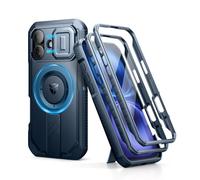 Dexnor Funda Magnética para iPhone 16 con Tapa Deslizante de Cámara & Soporte Ajustable & Película Protectora de Pantalla Incorporada, Carcasa Fuerte Parachoques - Azul Marino