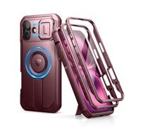 Dexnor Funda Magnética para iPhone 16 Plus con Tapa Deslizante de Cámara & Soporte Ajustable & Película Protectora de Pantalla Incorporada, Carcasa Fuerte Parachoques - Mágico Rojo