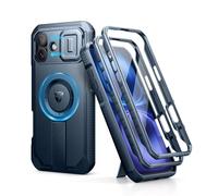 Dexnor Funda Magnética para iPhone 16 Plus con Tapa Deslizante de Cámara & Soporte Ajustable & Película Protectora de Pantalla Incorporada, Carcasa Fuerte Parachoques - Azul Marino