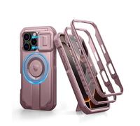 Dexnor Funda Magnética para iPhone 16 Pro con Tapa Deslizante de Cámara & Soporte Ajustable & Película Protectora de Pantalla Incorporada, Carcasa Fuerte Parachoques - Polvo Peonía