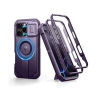 Dexnor Funda Magnética para iPhone 16 Pro con Tapa Deslizante de Cámara & Soporte Ajustable & Película Protectora de Pantalla Incorporada, Carcasa Fuerte Parachoques - Púrpura Fantasma