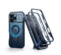 Dexnor Funda Magnética para iPhone 16 Pro con Tapa Deslizante de Cámara & Soporte Ajustable & Película Protectora de Pantalla Incorporada, Carcasa Fuerte Parachoques - Azul Marino