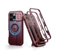 Dexnor Funda Magnética para iPhone 16 Pro con Tapa Deslizante de Cámara & Soporte Ajustable & Película Protectora de Pantalla Incorporada, Carcasa Fuerte Parachoques - Mágico Rojo