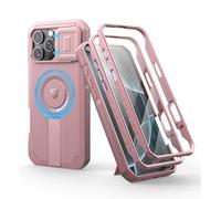 Dexnor Funda Magnética para iPhone 16 Pro MAX con Tapa Deslizante de Cámara & Soporte Ajustable & Película Protectora de Pantalla Incorporada, Carcasa Fuerte Parachoques - Polvo Peonía