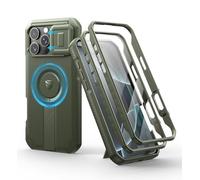 Dexnor Funda Magnética para iPhone 16 Pro MAX con Tapa Deslizante de Cámara & Soporte Ajustable & Película Protectora de Pantalla Incorporada, Carcasa Fuerte Parachoques - Militar Verde