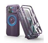 Dexnor Funda Magnética para iPhone 16 Pro MAX con Tapa Deslizante de Cámara & Soporte Ajustable & Película Protectora de Pantalla Incorporada, Carcasa Fuerte Parachoques - Púrpura Fantasma
