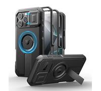 Dexnor Funda Magnética para iPhone 16 Pro MAX con Tapa Deslizante de Cámara & Soporte Ajustable & Película Protectora de Pantalla Incorporada, Carcasa Fuerte Parachoques - Negro