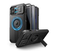 Dexnor Funda para iPhone 13 Pro Max/12 Pro MAX con Cubierta Deslizante para la Cámara, Soporte Ajustable y Protector de Pantalla de Privacidad, Funda Protectora Magnética de Alta Resistencia - Negro