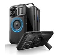 Dexnor Funda para iPhone 14 Pro con Cubierta Deslizante para la Cámara, Soporte Ajustable y Protector de Pantalla de Privacidad, Funda Protectora Magnética de Alta Resistencia - Negro