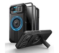 Dexnor Funda para iPhone 15 Pro MAX con Cubierta Deslizante para la Cámara, Soporte Ajustable y Protector de Pantalla de Privacidad, Funda Protectora Magnética de Alta Resistencia - Negro