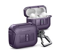 Dexnor Magnética Funda Compatible con AirPods Pro 2nd/1st Generation (2023/2022/2019), Anti-Caída Bloqueo, Protección Terremotos Protectora Dura Carcasa con Hebilla Seguridad & Llavero - Morado