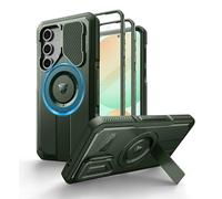 Dexnor Magnética Funda para Samsung Galaxy S24 FE con Tapa de la Cámara & Soporte Ajustable & Película Protectora de Pantalla Incorporada, Parachoques Resistente Terremotos Carcasa - Militar Verde
