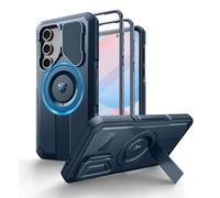 Dexnor Magnética Funda para Samsung Galaxy S24 FE con Tapa de la Cámara & Soporte Ajustable & Película Protectora de Pantalla Incorporada, Parachoques Resistente Terremotos Carcasa - Azul Marino