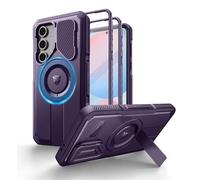 Dexnor Magnética Funda para Samsung Galaxy S24 FE con Tapa de la Cámara & Soporte Ajustable & Película Protectora de Pantalla Incorporada, Parachoques Resistente Terremotos Carcasa - Púrpura Fantasma