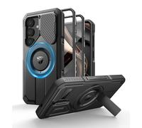Dexnor Magnética Funda para Samsung Galaxy S25 con Tapa de la Cámara & Soporte Ajustable & Película Protectora de Pantalla Incorporada, Parachoques Resistente Terremotos Carcasa - Negro