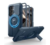 Dexnor Magnética Funda para Samsung Galaxy S25 con Tapa de la Cámara & Soporte Ajustable & Película Protectora de Pantalla Incorporada, Parachoques Resistente Terremotos Carcasa - Azul Marino