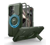 Dexnor Magnética Funda para Samsung Galaxy S25 con Tapa de la Cámara & Soporte Ajustable & Película Protectora de Pantalla Incorporada, Parachoques Resistente Terremotos Carcasa - Militar Verde