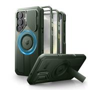 Dexnor Magnética Funda para Samsung Galaxy S25 Plus con Tapa de la Cámara & Soporte Ajustable & Película Protectora de Pantalla Incorporada, Parachoques Resistente Terremotos Carcasa - Militar Verde